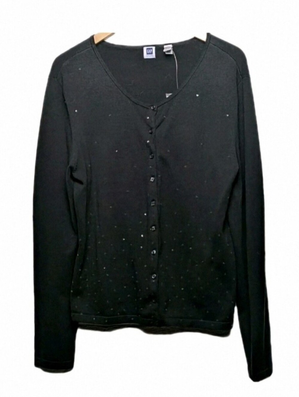 GAP Factory Black V-Neck Button Cardigan with Sparkle Sequins Vintage Y2K